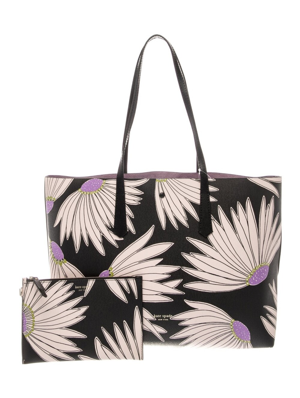 Kate Spade Molly Falling Flower Small Tote W/ Pouch Daisy Black Wristlet